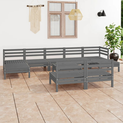Set Salotto da Giardino 10 pz in Legno Massello di Pino Grigio