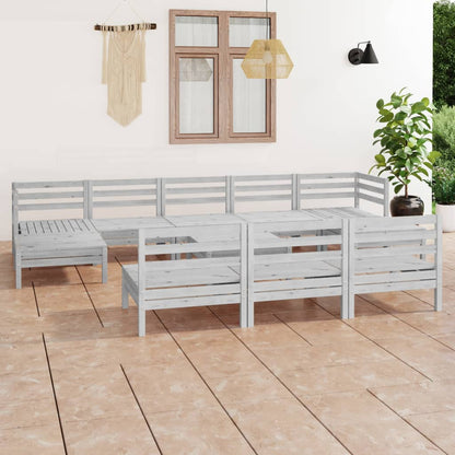 Set Salotto da Giardino 11 pz in Legno Massello di Pino Bianco