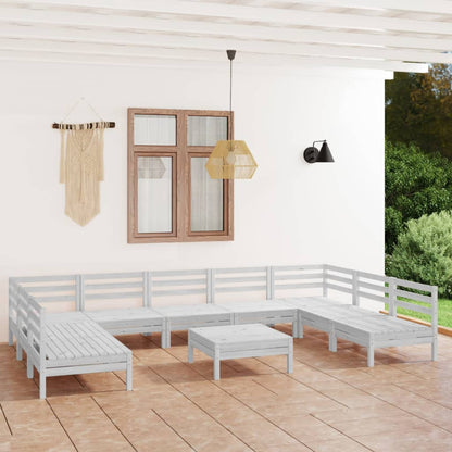 Set Salotto da Giardino 10 pz Bianco in Legno Massello di Pino