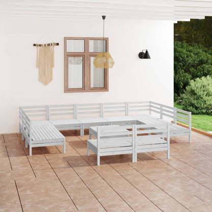 Set Salotto da Giardino 12 pz Bianco in Legno Massello di Pino