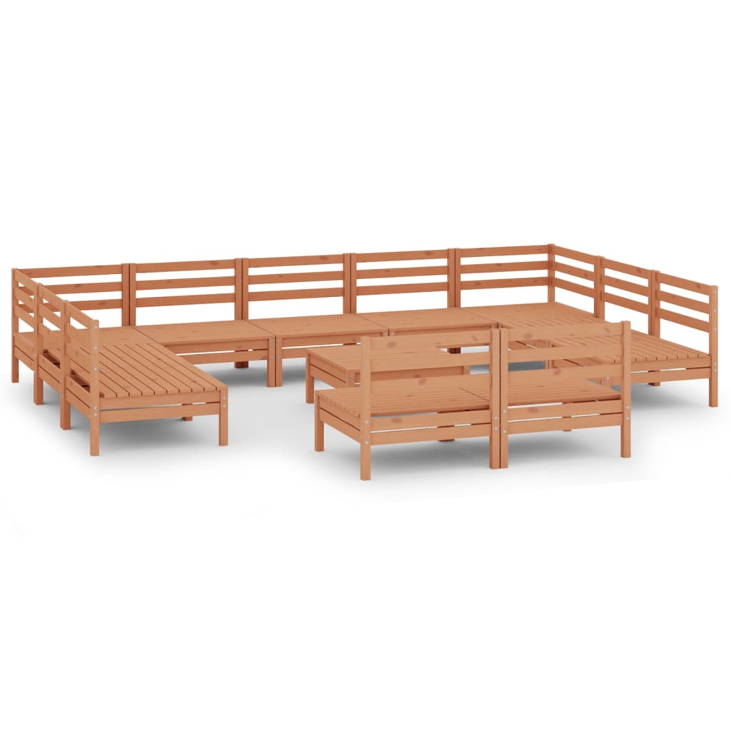 Set Salotto da Giardino 12 pz in Legno Massello di Pino ambra