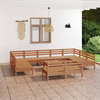 Set Salotto da Giardino 12 pz in Legno Massello di Pino ambra