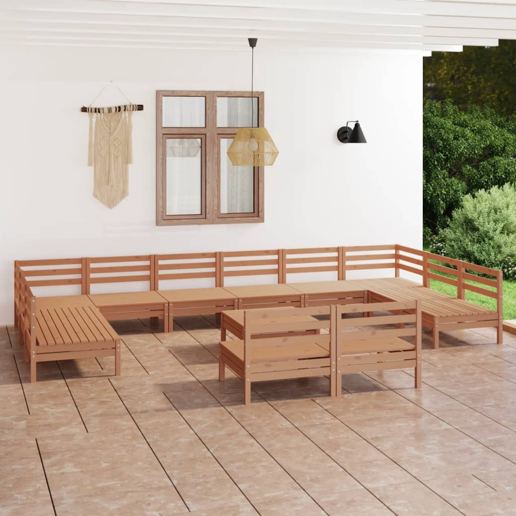 Set Salotto da Giardino 13 pz in Legno Massello di Pino ambra