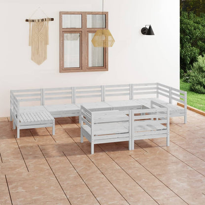 Set Salotto da Giardino 10 pz Bianco in Legno Massello di Pino