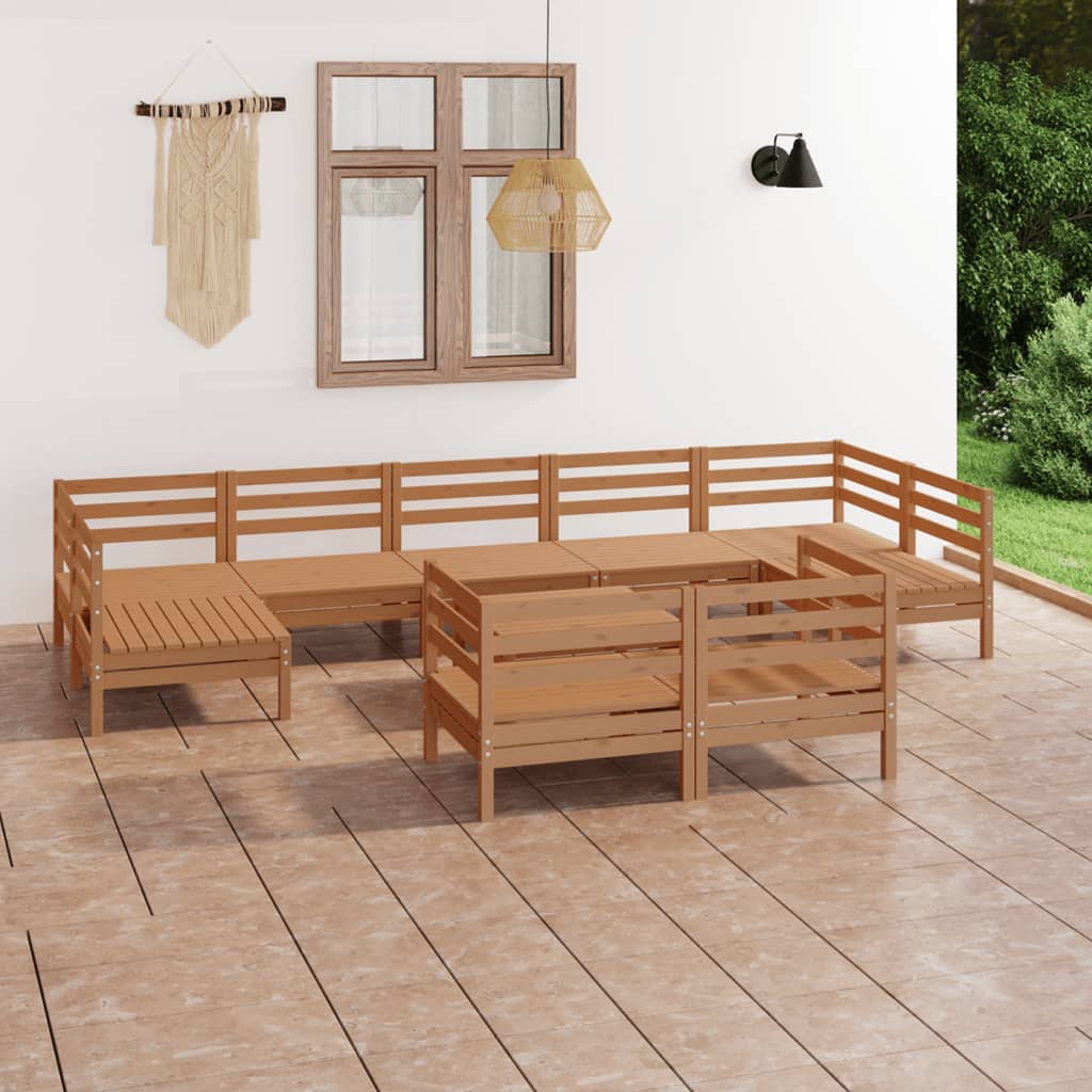 Set Salotto da Giardino 10 pz in Legno Massello di Pino ambra
