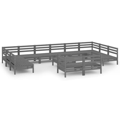Set Salotto da Giardino 13 pz in Legno Massello di Pino Grigio