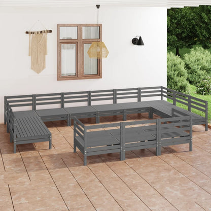 Set Salotto da Giardino 13 pz in Legno Massello di Pino Grigio