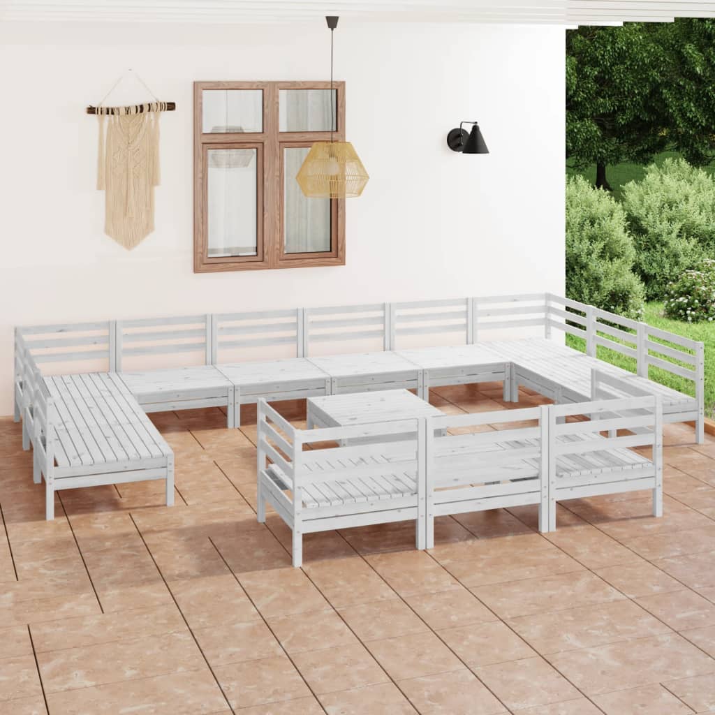 Set Salotto da Giardino 14 pz in Legno Massello di Pino Bianco