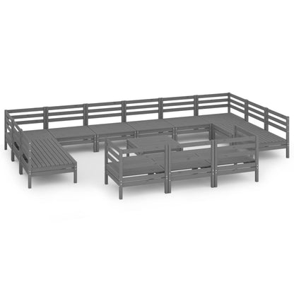 Set Salotto da Giardino 14 pz in Legno Massello di Pino Grigio
