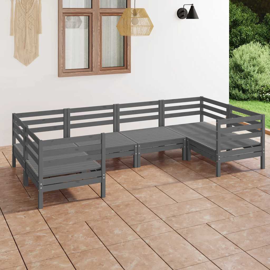 Set Salotto da Giardino 6 pz Grigio in Legno Massello di Pino
