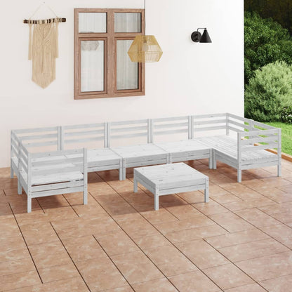 Set Salotto da Giardino 8 pz in Legno Massello di Pino Bianco