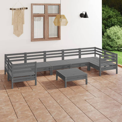 Set Salotto da Giardino 8 pz in Legno Massello di Pino Grigio