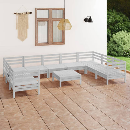 Set Salotto da Giardino 10 pz Bianco in Legno Massello di Pino