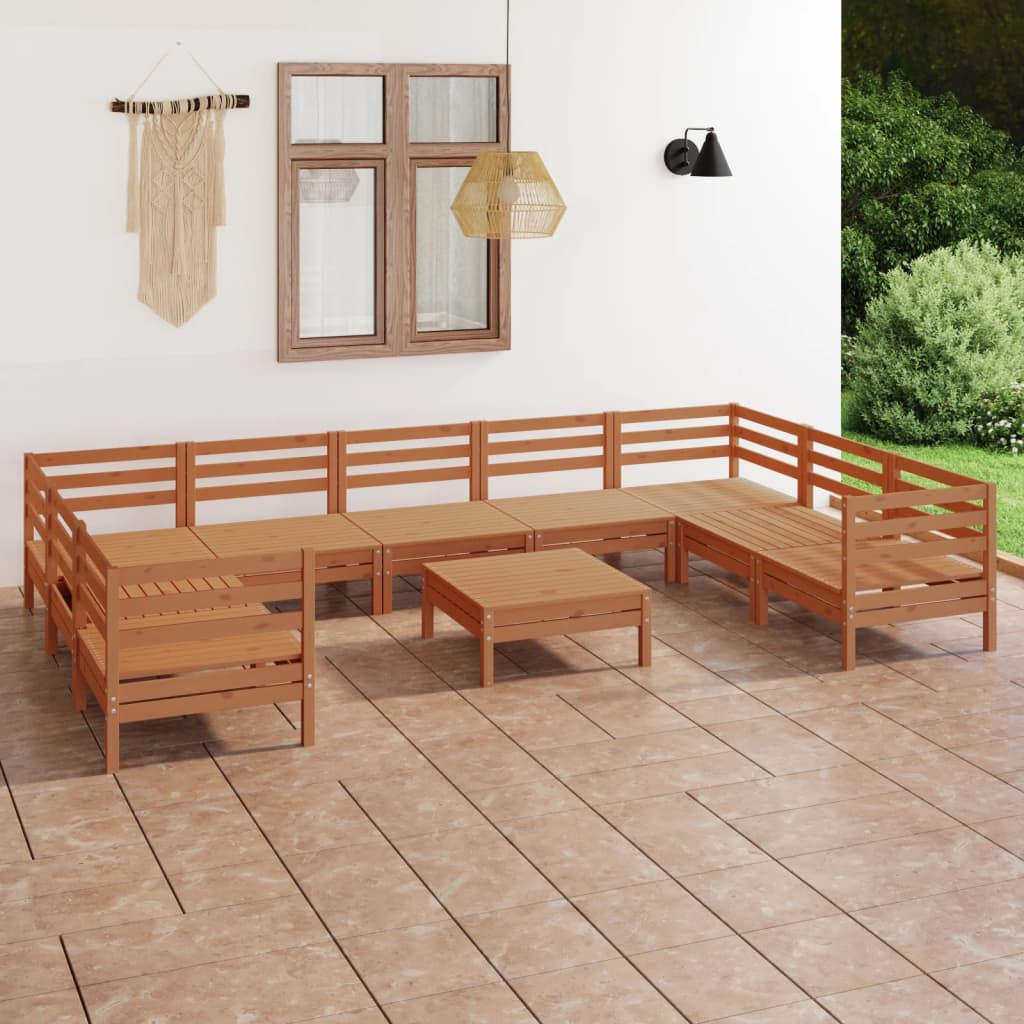 Set Salotto da Giardino 10 pz in Legno Massello di Pino ambra