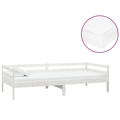 Divano Letto con Materasso 90x200 cm Bianco in Legno di Pino