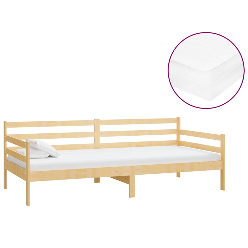 Divano Letto con Materasso 90x200 cm Legno Massello di Pino