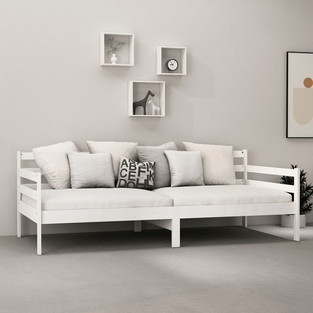 Divano Letto con Materasso 90x200 cm Bianco in Legno di Pino