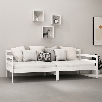 Divano Letto con Materasso 90x200 cm Bianco in Legno di Pino