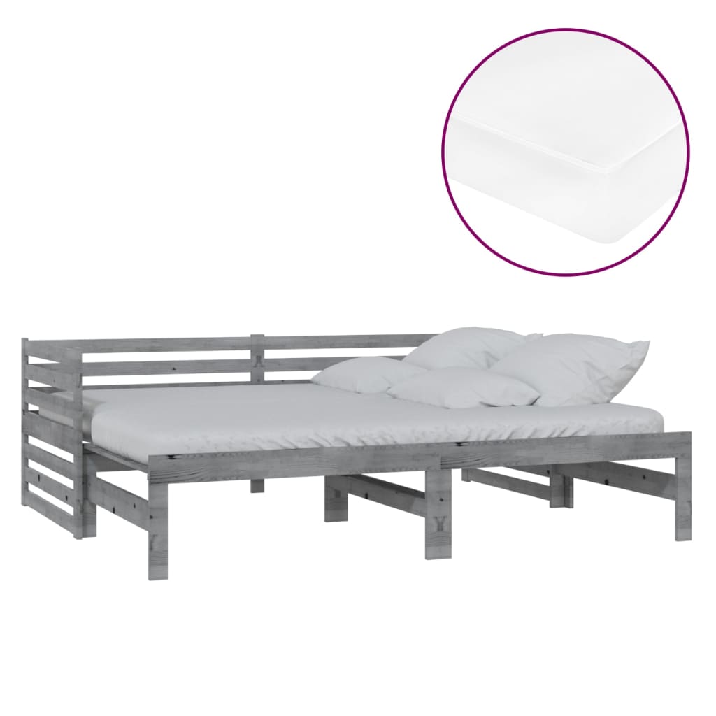 Dormeuse Estraibile 2x(90x200) cm Grigia in Legno di Pino