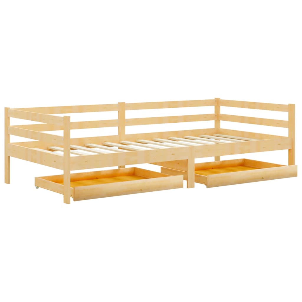 Divano Letto con Cassetti 90x200 cm Legno Massello di Pino