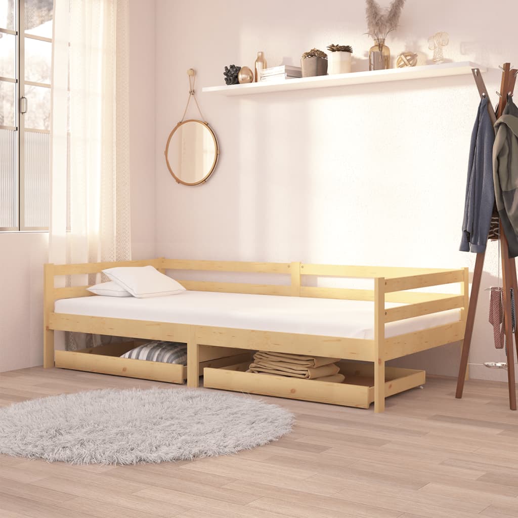 Divano Letto con Cassetti 90x200 cm Legno Massello di Pino