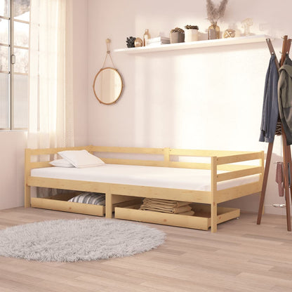 Divano Letto con Cassetti 90x200 cm Legno Massello di Pino