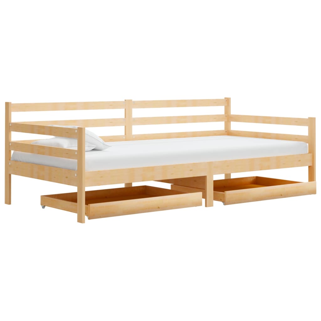 Divano Letto con Cassetti 90x200 cm Legno Massello di Pino