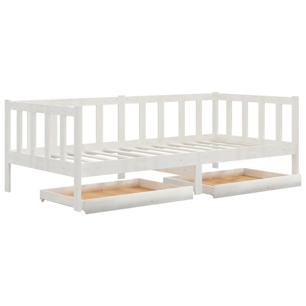 Divano Letto con Cassetti 90x200 cm Bianco in Massello di Pino