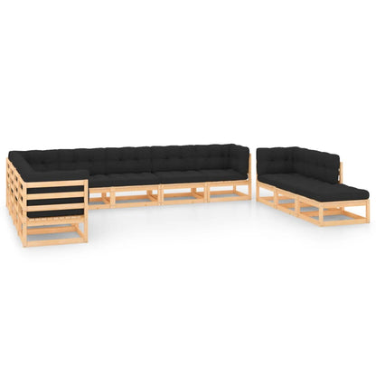 Set Salotto Giardino 11pz Cuscini Antracite Legno Massello Pino