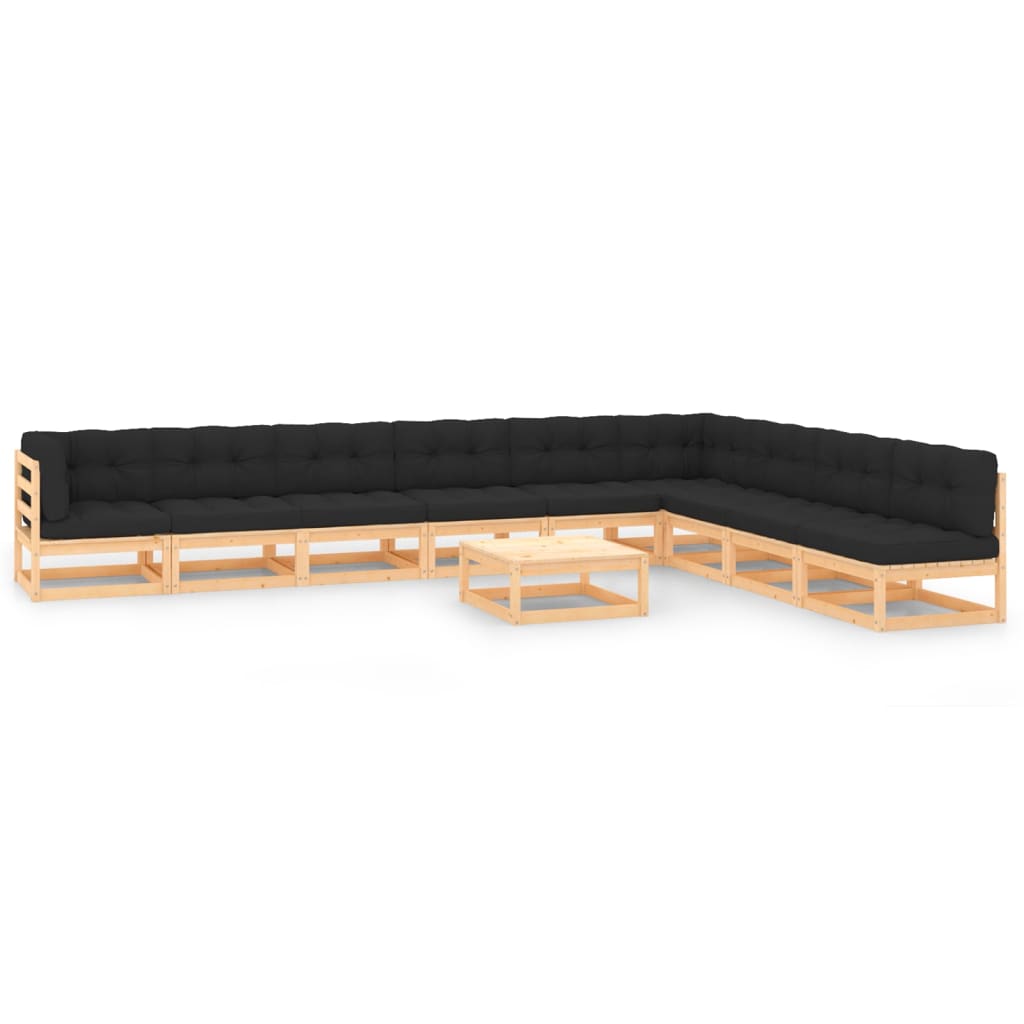 Set Salotto Giardino 10pz Cuscini Antracite Legno Massello Pino