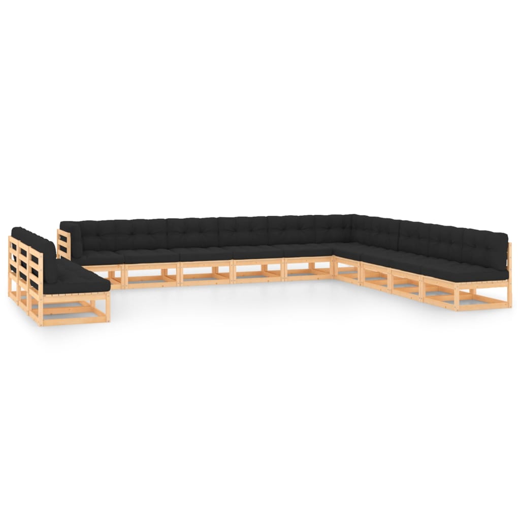 Set Salotto Giardino 13pz Cuscini Antracite Legno Massello Pino