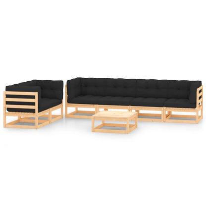 Set Salotto Giardino 7 pz Cuscini Antracite Legno Massello Pino