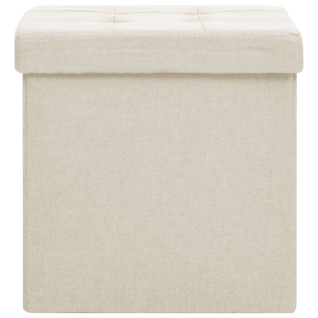 Sgabello con Contenitore Pieghevole Bianco Crema in Simil Lino