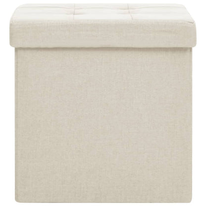 Sgabello con Contenitore Pieghevole Bianco Crema in Simil Lino