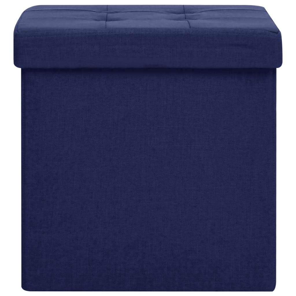Sgabelli con Contenitore Pieghevoli 2 pz Blu in Simil Lino