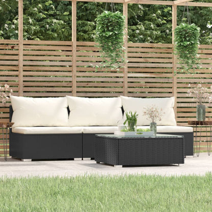 Set Divani da Giardino 4 pz con Cuscini in Polyrattan Nero