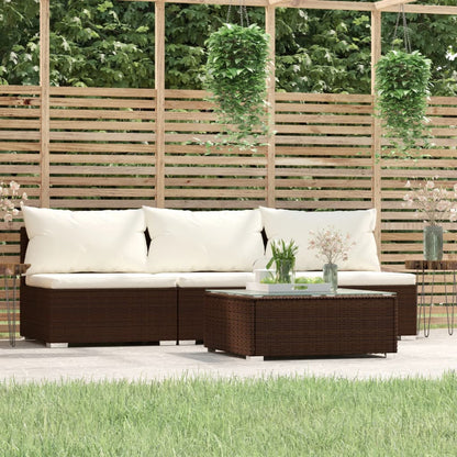 Set Divani da Giardino 4 pz con Cuscini in Polyrattan Marrone