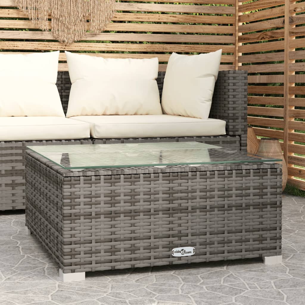 Tavolino da Giardino Grigio 60x60x30 cm in Polyrattan e Vetro