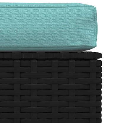 Poggiapiedi da Giardino con Cuscino Nero 70x70x30 cm Polyrattan