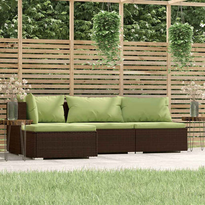 Set Mobili da Giardino 4 pz con Cuscini in Polyrattan Marrone