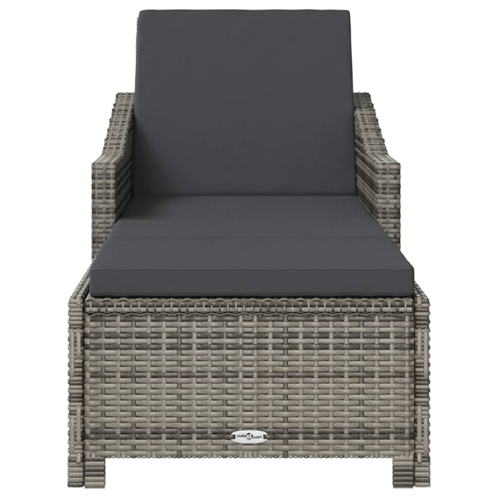 Lettino Prendisole con Cuscino Grigio Scuro Polyrattan Grigio
