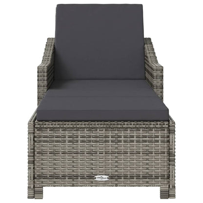 Lettino Prendisole con Cuscino Grigio Scuro Polyrattan Grigio