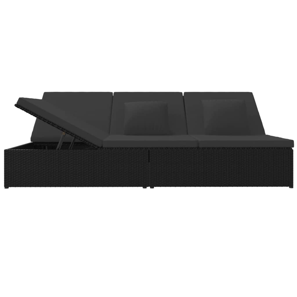 Lettino Prendisole Reclinabile con Cuscini in Polyrattan Nero