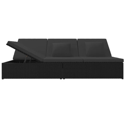 Lettino Prendisole Reclinabile con Cuscini in Polyrattan Nero