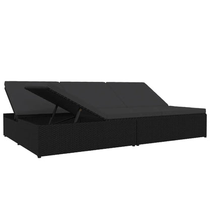 Lettino Prendisole Reclinabile con Cuscini in Polyrattan Nero