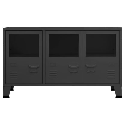 Credenza Nera Industriale 105x35x62 cm in Metallo e Vetro