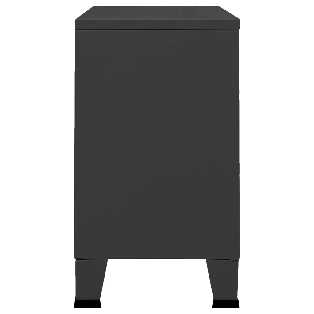 Credenza Nera Industriale 105x35x62 cm in Metallo e Vetro