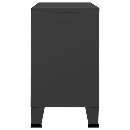 Credenza Nera Industriale 105x35x62 cm in Metallo e Vetro