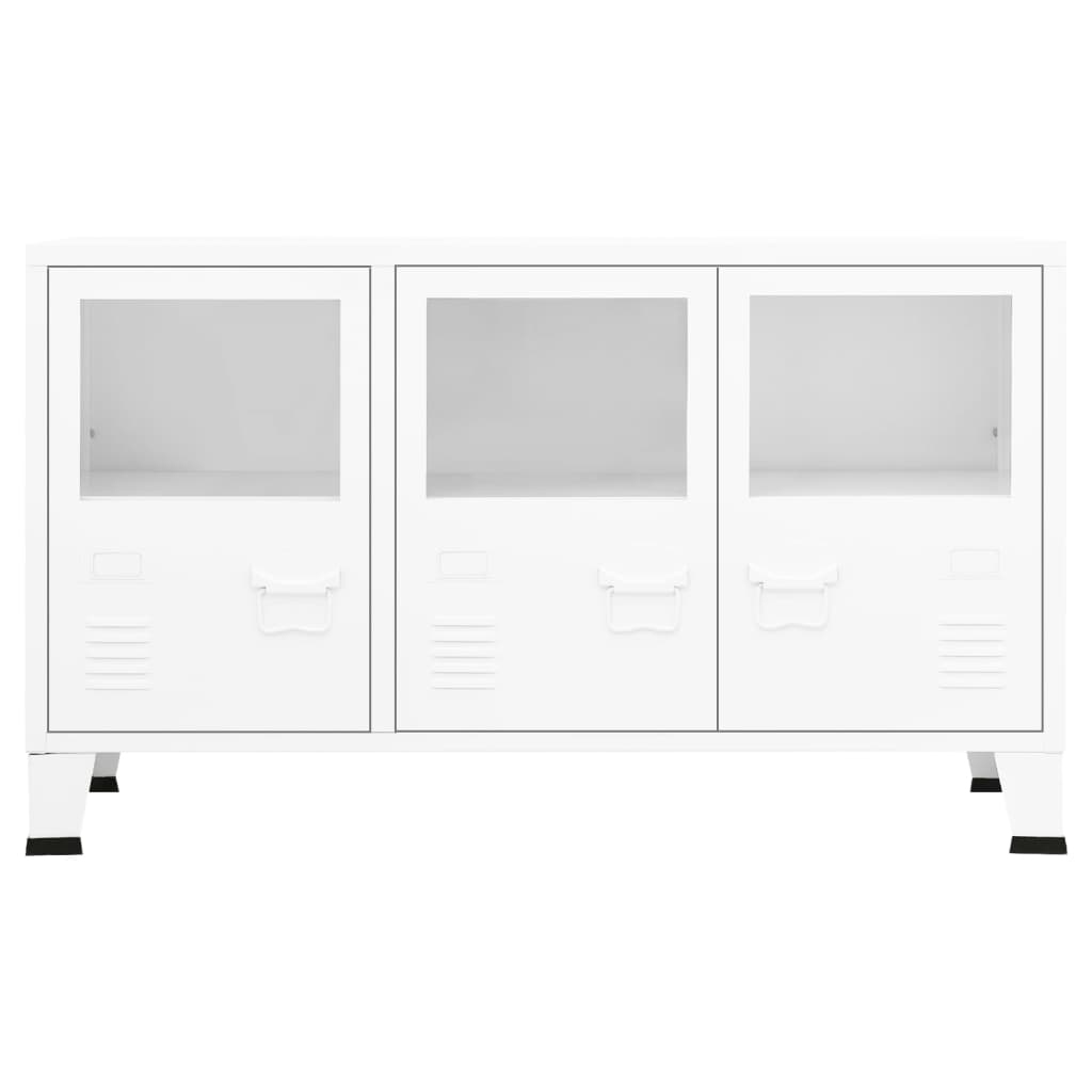 Credenza Bianca Industriale 105x35x62 cm in Metallo e Vetro