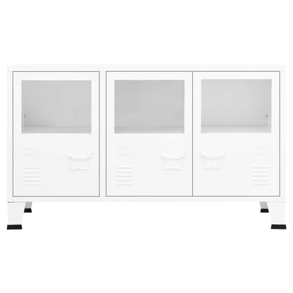 Credenza Bianca Industriale 105x35x62 cm in Metallo e Vetro